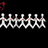 Pixelated icon with repeating white figures, red accents, and text elements on black background.