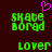 Green pixelated text 'skate board' and 'lover' on dark background with pink heart above left text block.