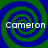 Four identical spiral patterns in blue and green with the word 'Cameron' overlaid on each, arranged in a