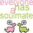 Pixelated image with text 'everyone has a soulmate' above two cartoon turtles, one pink and one green.