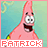 Animated contact sheet of Patrick Star from Spongebob Squarepants with repeating text "PATRICK" across frames showing subtle facial expression changes.