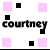 A contact sheet of two animated frames showing a pixelated text-based icon with pink and black squares surrounding the name 'courtney' on a gray background.