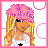 A 3x3 contact sheet of a pixel art animated icon featuring a blonde doll with pink accessories and text elements, showing different parts of the character and repeated phrases across frames.