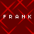 Red background with red diamond-shaped lines forming a pattern, overlaid with white pixelated text reading "FRANK FRANK" in two