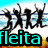 Pixelated image of five silhouetted figures with raised arms against a gradient background, featuring cyan text reading "fleita" at the bottom.