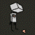 Pixelated figure in white chef's hat and coat with black pants, standing against dark checkered background holding small light brown object.