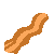 Pixelated bacon strips arranged in a with orange text labels 'Bam!', 'Sizzle!', and 'Bacon!' on a gray background