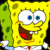 Pixelated Spongebob Squarepants character with wide eyes and open mouth on left, green text "Original Icons .com" on dark green background right side of contact sheet frame.