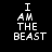 Four quadrants display 'I AM THE BEAST' text in white pixelated font on black, dark red, bright red, and deep red backgrounds.