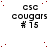 Static image of repeated 'CSC cougars # 15' text with red pixel dots scattered across white background.