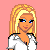 Pixel art of a blonde woman in white shirt and dark pants with multiple views against pink background, including full-body, torso, legs, and headshot.