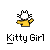 Pixelated cartoon cat with white face and black ears wears yellow shirt, arms raised in greeting against gray background.