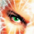 repeated close-up images showing a person's green eye with radiating light effects, arranged in five and five