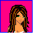 Pixelated female character with brown hair and green eyes on pink background, transitioning through warning text overlays and 'shop aholic' text on gray