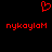 Red pixel art displays a heart symbol above two identical text strings on a black background.