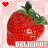 Animated contact sheet of a strawberry icon with changing heart symbols and text, displayed in a 4x3 grid layout on a gray background.