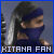 Pixelated image of a character with dark hair and blue clothing holding a silver sword, with text reading KITANA FAN at the bottom.