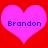 Two pink hearts on red background with blue text 'Brandon' inside each heart.