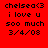 Red background with black text reading "chelsea<3 i love u 500 much 3/4/08" in four identical , one showing a subtle light gradient effect
