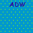 Blue background with yellow dots and four purple 'ADW' text elements arranged in a pattern