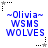 ~Olivia~ WSMS WOLVES text in blue pixelated font on white background with star-corner markers; animation cycles between gray and black stars at corners.