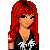 Pixelated character with long red hair and black top, next to blue-bordered text box reading BLAZIN RED HEAD in red pixel font.