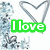A static buddy icon with a heart outline, text overlays in green, purple, and teal, and pixelated background elements.
