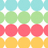 Pixelated pattern with four horizontal bands of colored circles and white stars on a light blue background, with pink text reading "Nickki" in the top-right corner.