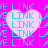 A static image with a bright pink background featuring repeated cyan text and four light pink hearts arranged in a pattern