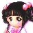 Pixelated character with black hair styled in twin buns, pink accessories, and a pink outfit, rendered in 48x48 resolution with visible dithering and color blending.