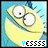 Animated yellow cartoon character with large white eyes and black pupils, set against a light blue background with dark blue tree branches; text below reads "YESSSS" in pixelated font.
