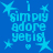 Blue background with cyan text reading "i simply adore yetis" and cyan star shapes scattered throughout.