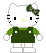 Pixelated Hello Kitty avatar with green bow and dark green dress, shown in two poses against gray background.