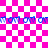 A pink and white checkered background with blue text repeating across the top and bottom, and a faint pink circular shape in the center.