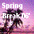 Pixelated image with gradient background displaying 'Spring Break 05' text over dark figure silhouette.