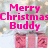 Pixelated holiday-themed icon with pink text and gift boxes against a blurred background.