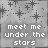 A 5x5 contact sheet of animated frames showing a gray starry background with the text "meet me under the stars" in white pixelated font, where each frame displays slight variations in letter spacing and character positioning.