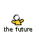 Pixelated yellow figure with white head and black eyes, standing under a gray background. Red triangular shape expands from the bottom of the frame as the animation progresses.