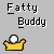 Four identical pixelated icons display 'Fatty Buddy' text above a yellow crown with white gem on gray background.