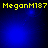 Yellow text 'MeganM137' appears at top and bottom of a blue gradient background with shifting light effects.