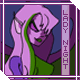 Animated pixel art of a character with long purple hair, green top, and dark purple lower body against a blue background.