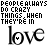 repeated 'love' text icons with animated pixel variations in purple and black, showing subtle color shifts
