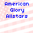 Blue pixelated text "American Glory Allstars" on a pink and white striped background with scattered dots.