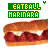 Green text 'MEATBALL HAMMARA' above a sandwich with red filling and white cream on brown bread, repeated in a