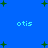 Blue background with scattered green plus signs and four instances of the text 'otis' in light blue pixelated font.