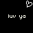 Pixelated white heart symbol above two identical text phrases on black background.