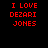 Red pixelated text "I LOVE DEZARI JONES" on black background with blue rectangular overlays shifting across the image.
