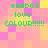 Pixelated of pink and yellow squares with green text reading 'ellab63 love COLOUR!!!!!!' repeated across four identical sections