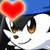 Pixelated cartoon character with black hair and white face, smiling under a large red heart symbol against blue background.