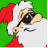 Pixelated Santa Claus face with red hat, white beard, and green background; mouth changes from closed to open in animation.